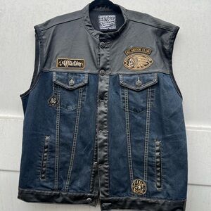 Rare Vintage Affliction Men's Black and Blue Denim Vest